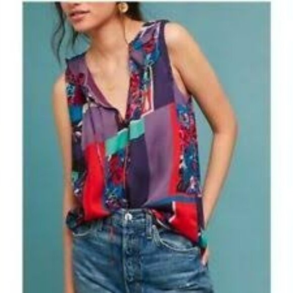 Anthropologie Tops - Anthropologie Maeve Anderson Patchwork Floral Sleeveless Blouse Sz M NWT